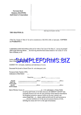 Illinois Warranty Deed Statutory (Individual to Corporation) pdf free